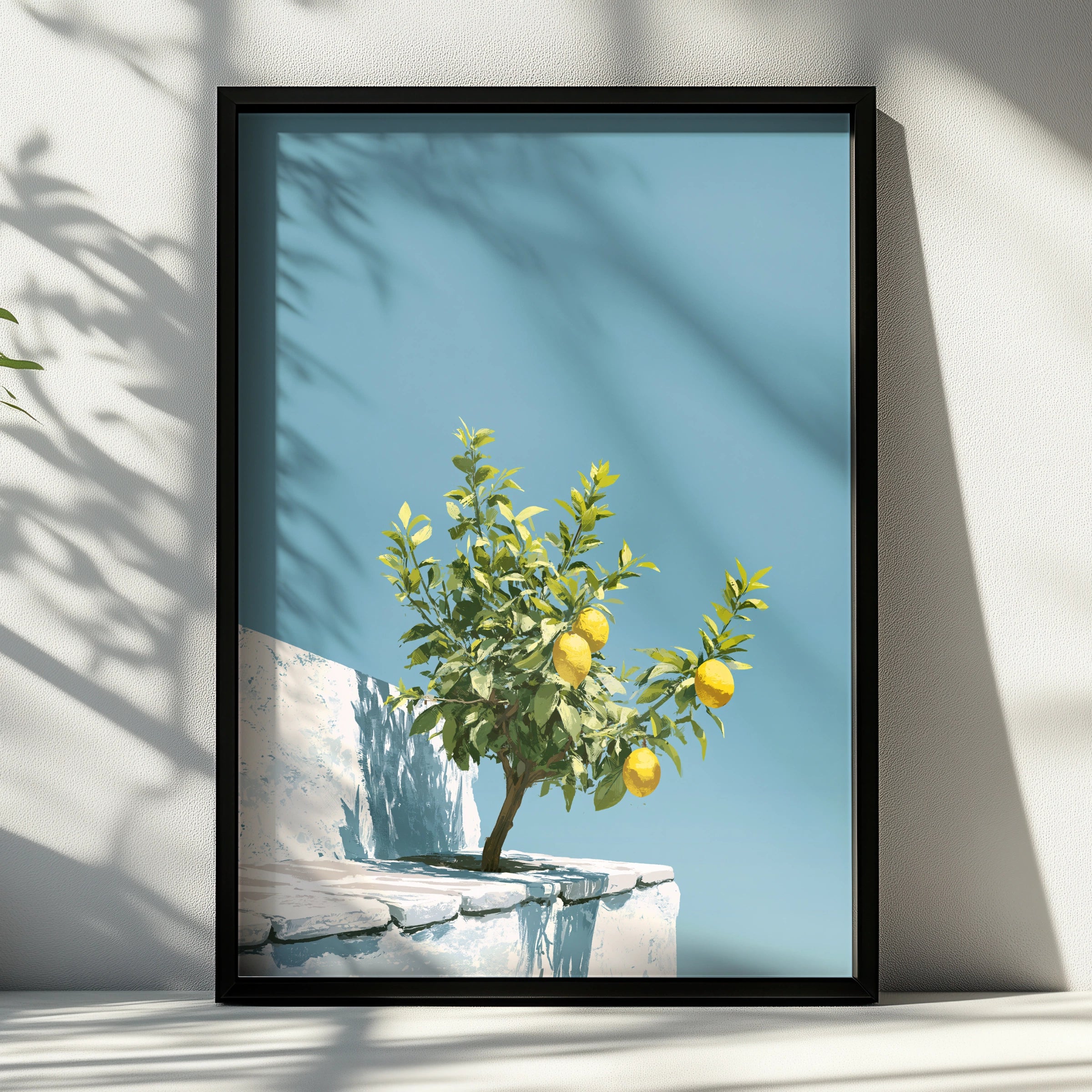 Lemon Tree Rooftop Wall Art Poster, Mediterranean Blue Sky Print