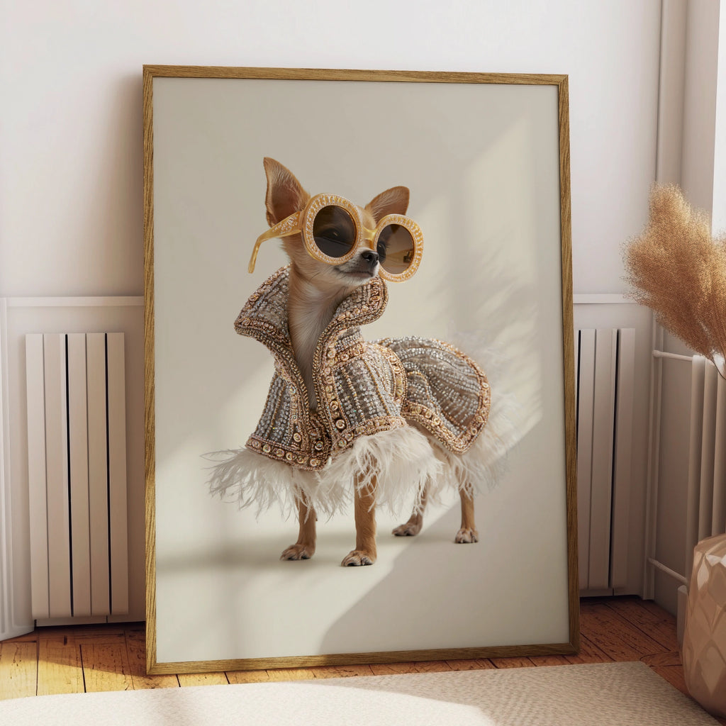 Chihuahua Couture Fashion Poster, Glamorous Dog Wall Art, Funny Pet Print