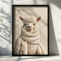Fluffy Alpaca Scarf Portrait Poster, Cute Animal Wall Art, Minimalist Print