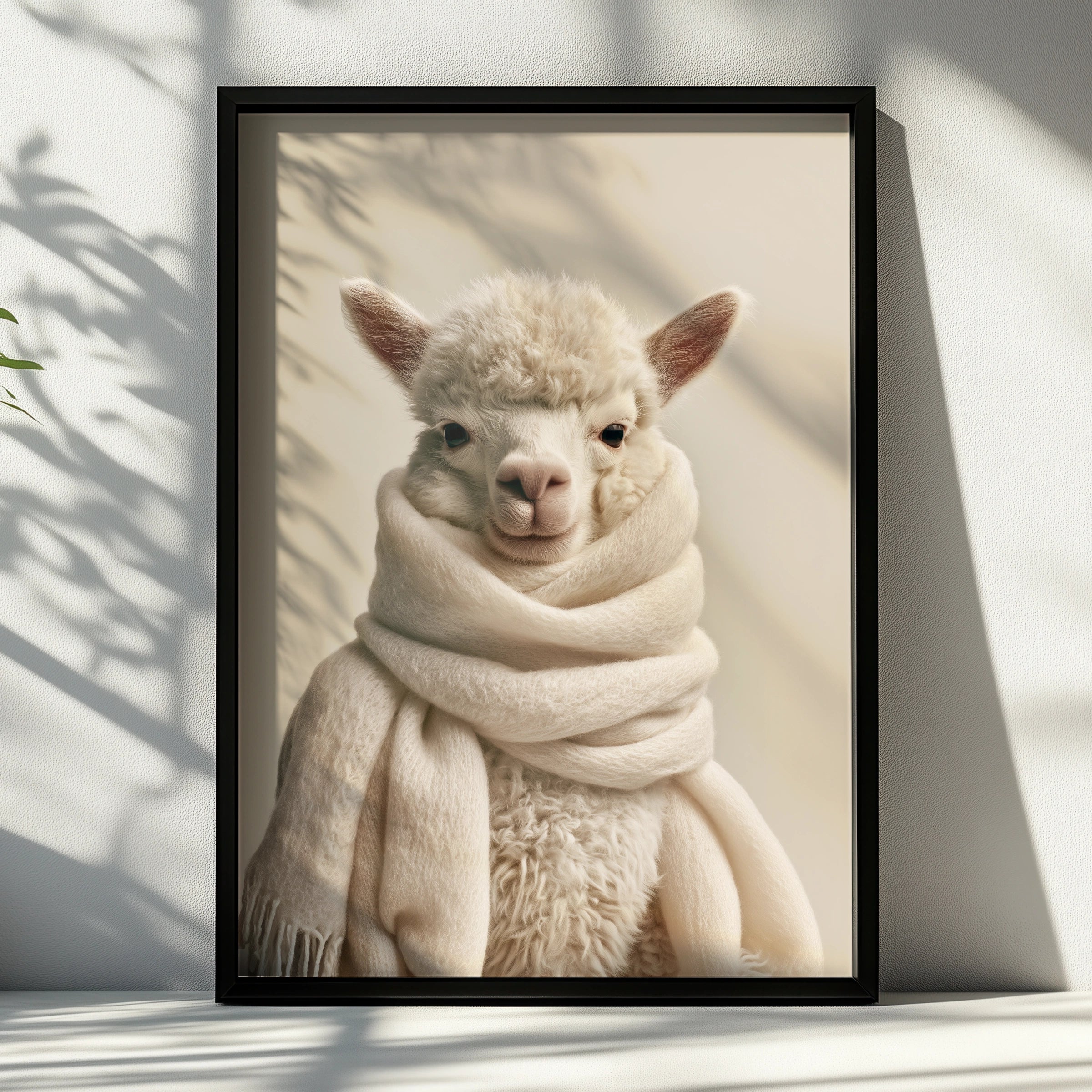 Fluffy Alpaca Scarf Portrait Poster, Cute Animal Wall Art, Minimalist Print