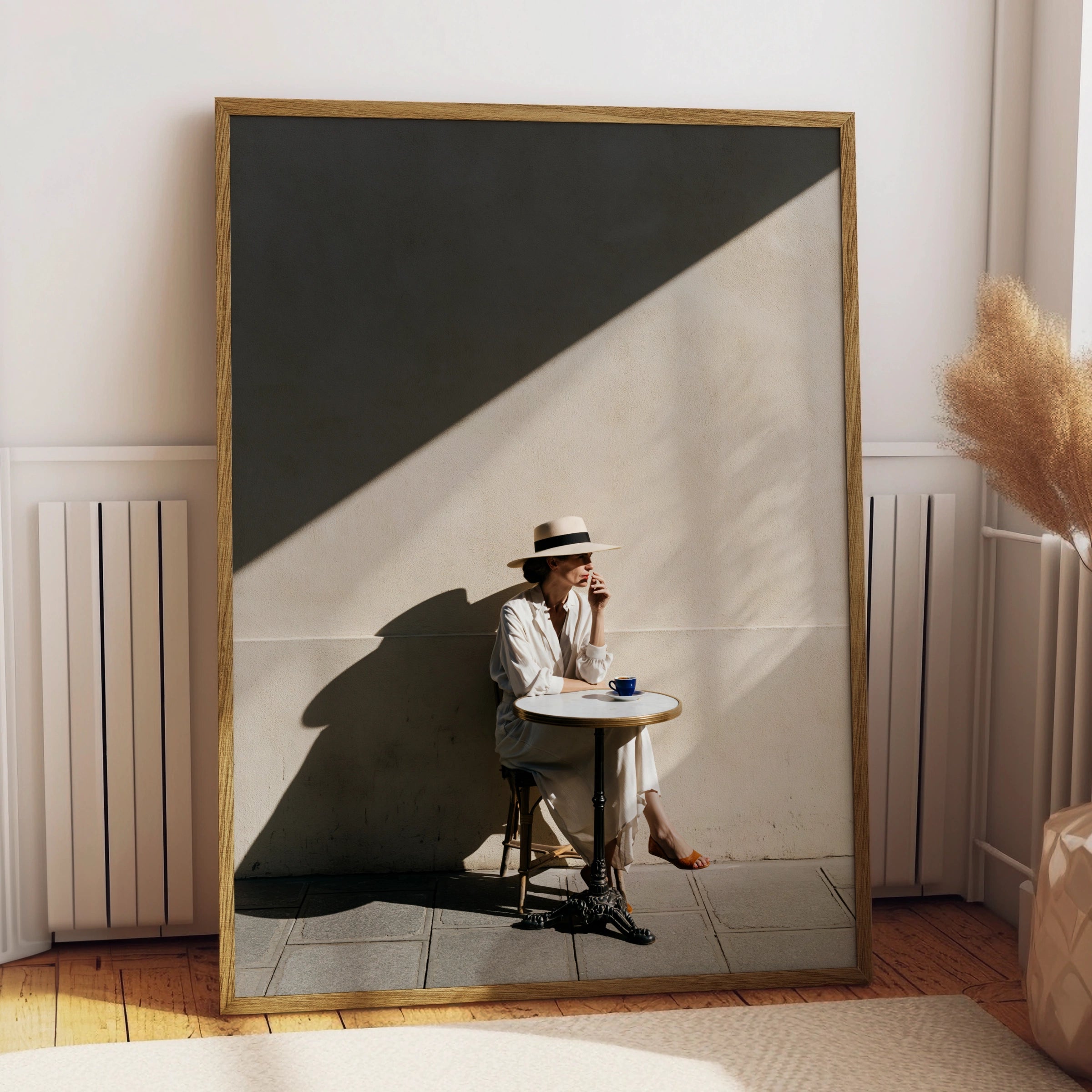 Woman Alone at Cafe Poster, Parisian Coffee Print, Elegant Minimalist Wall Art