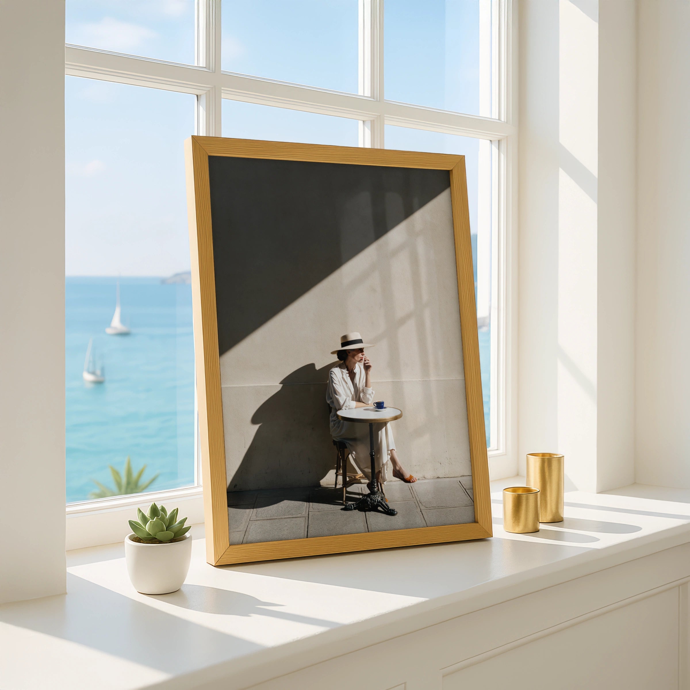 Woman Alone at Cafe Poster, Parisian Coffee Print, Elegant Minimalist Wall Art