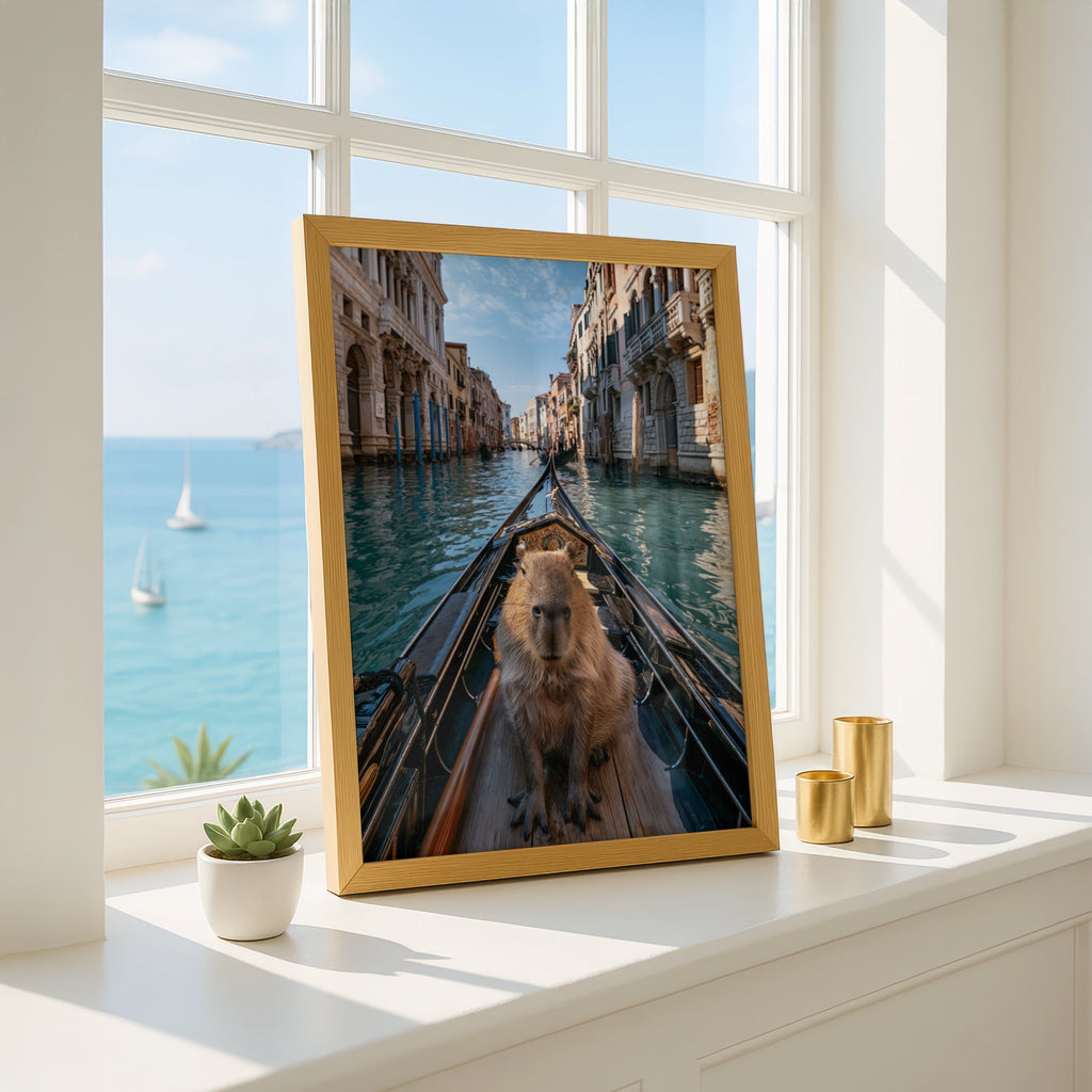 Capybara Venice Canal Poster, Gondola Wall Art, Funny Animal Print