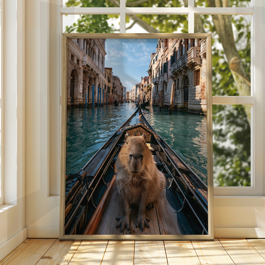 Capybara Venice Canal Poster, Gondola Wall Art, Funny Animal Print