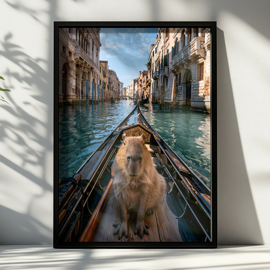 Capybara Venice Canal Poster, Gondola Wall Art, Funny Animal Print