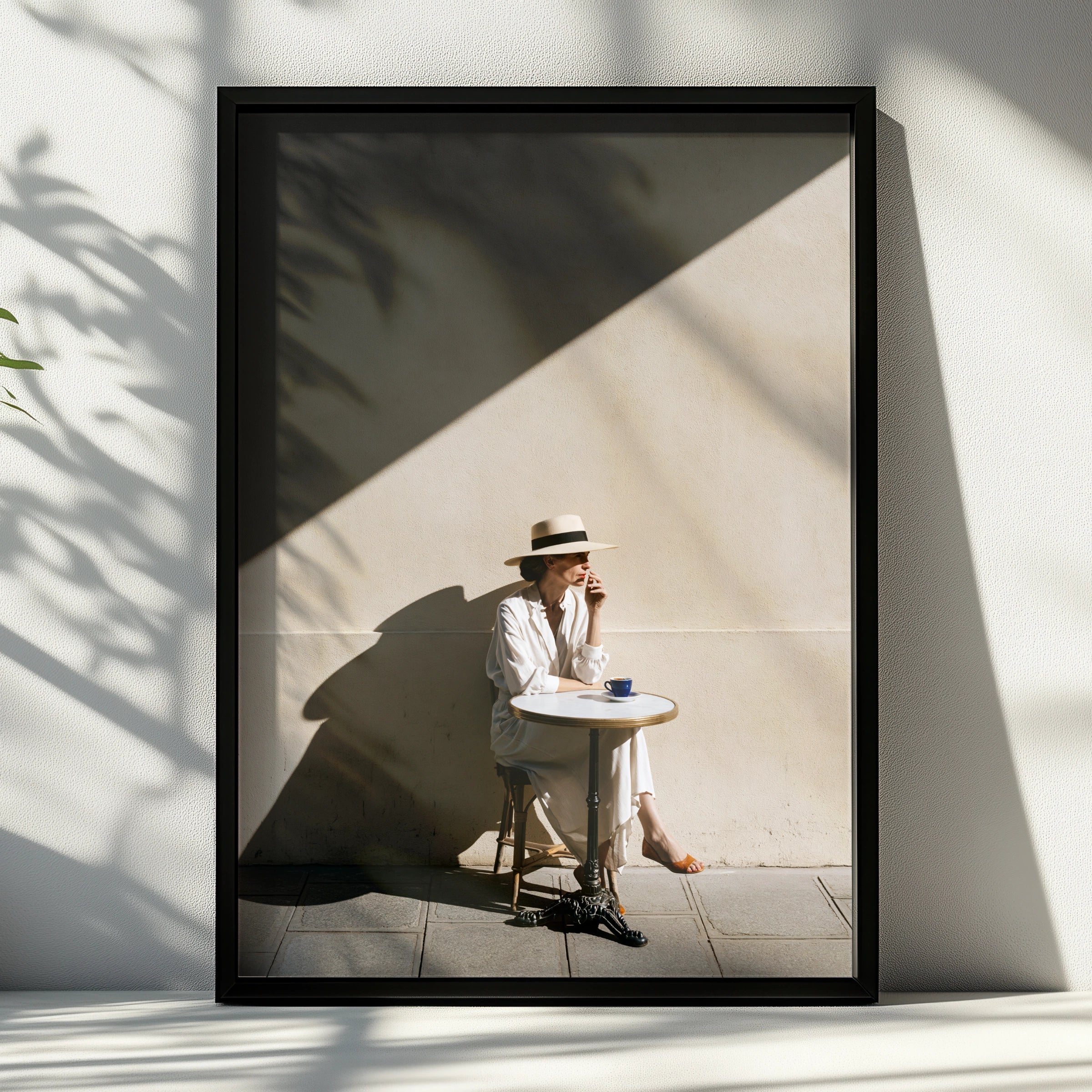 Woman Alone at Cafe Poster, Parisian Coffee Print, Elegant Minimalist Wall Art