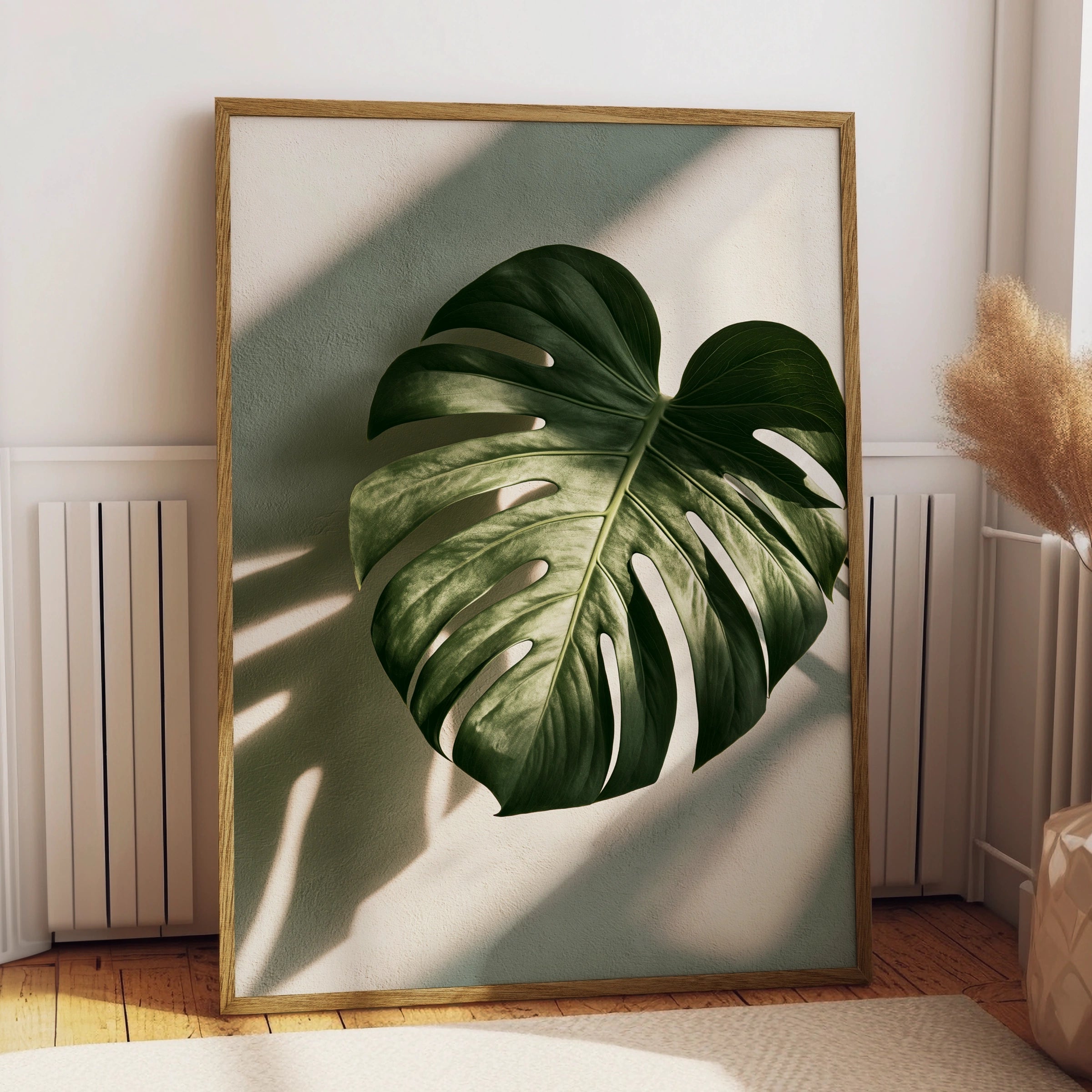 Monstera Leaf Shadow Botanical Poster, Tropical Plant Wall Art, Minimalist