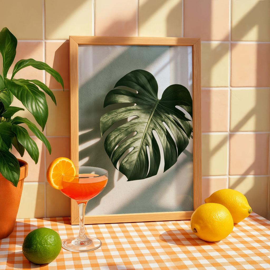 Monstera Leaf Shadow Botanical Poster, Tropical Plant Wall Art, Minimalist