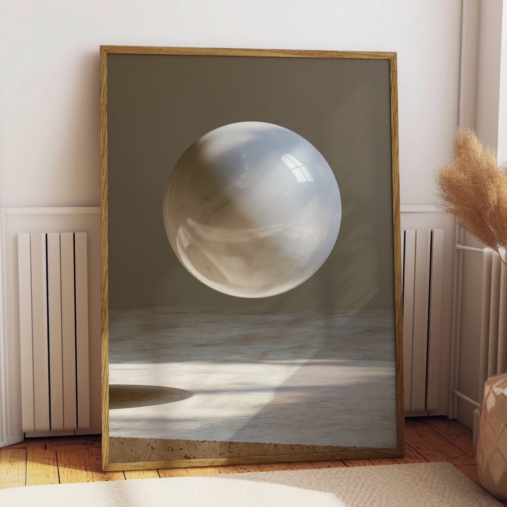 Floating Marble Sphere Poster, Minimalist Abstract Wall Art Print