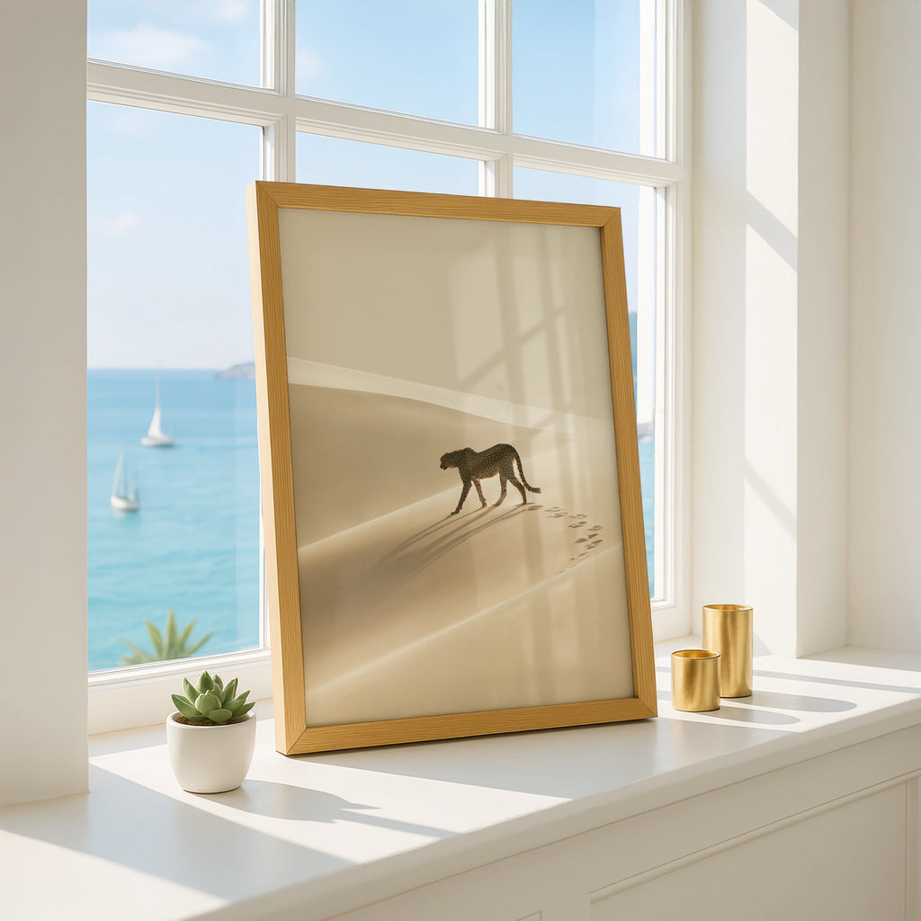 Cheetah Desert Sand Dunes Poster, African Wildlife Wall Art, Minimalist Print