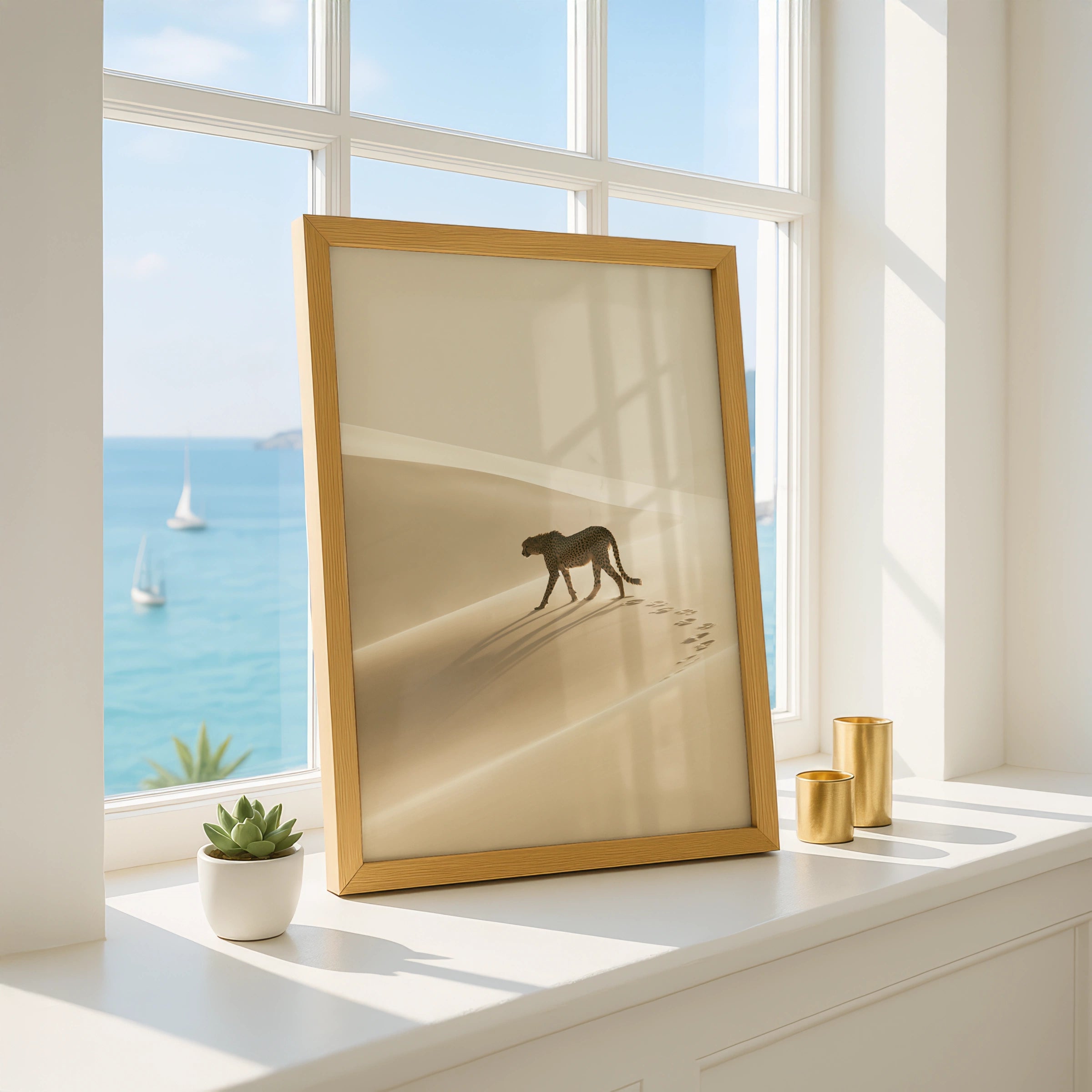 Cheetah Desert Sand Dunes Poster, African Wildlife Wall Art, Minimalist Print