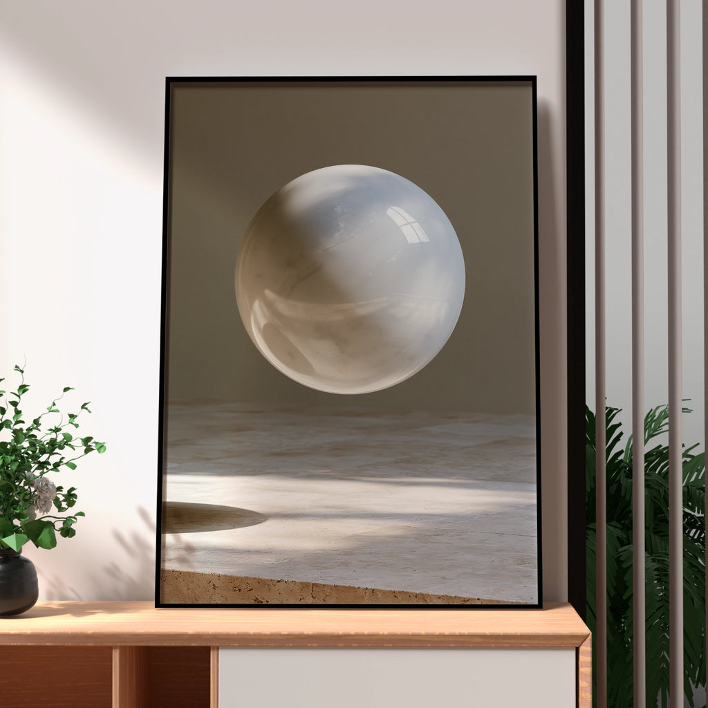 Floating Marble Sphere Poster, Minimalist Abstract Wall Art Print
