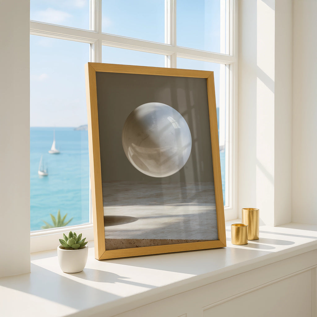 Floating Marble Sphere Poster, Minimalist Abstract Wall Art Print