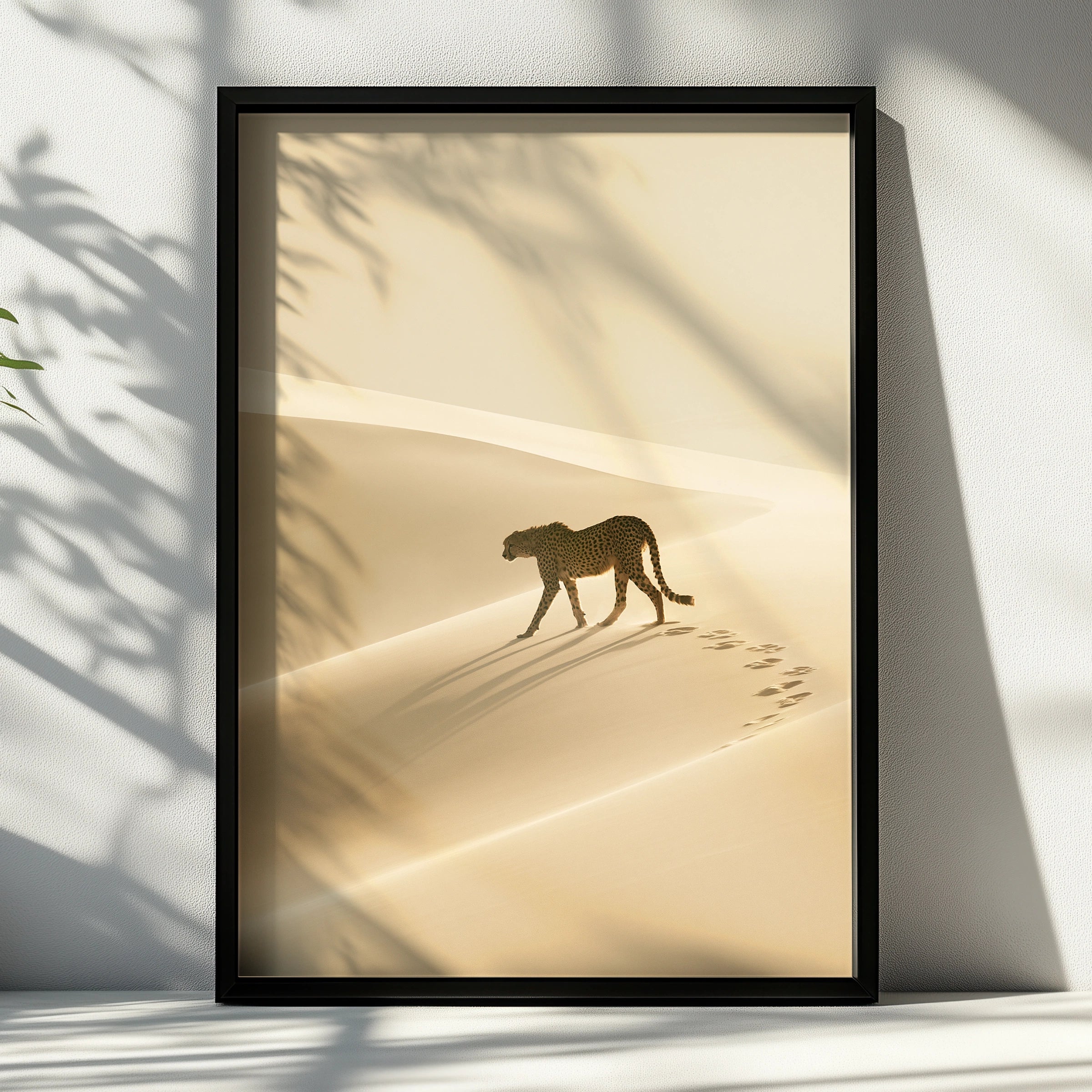 Cheetah Desert Sand Dunes Poster, African Wildlife Wall Art, Minimalist Print