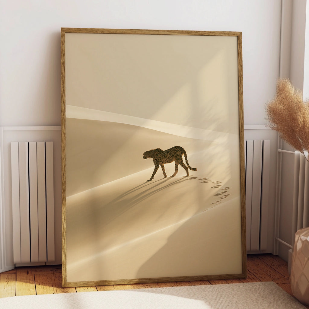 Cheetah Desert Sand Dunes Poster, African Wildlife Wall Art, Minimalist Print