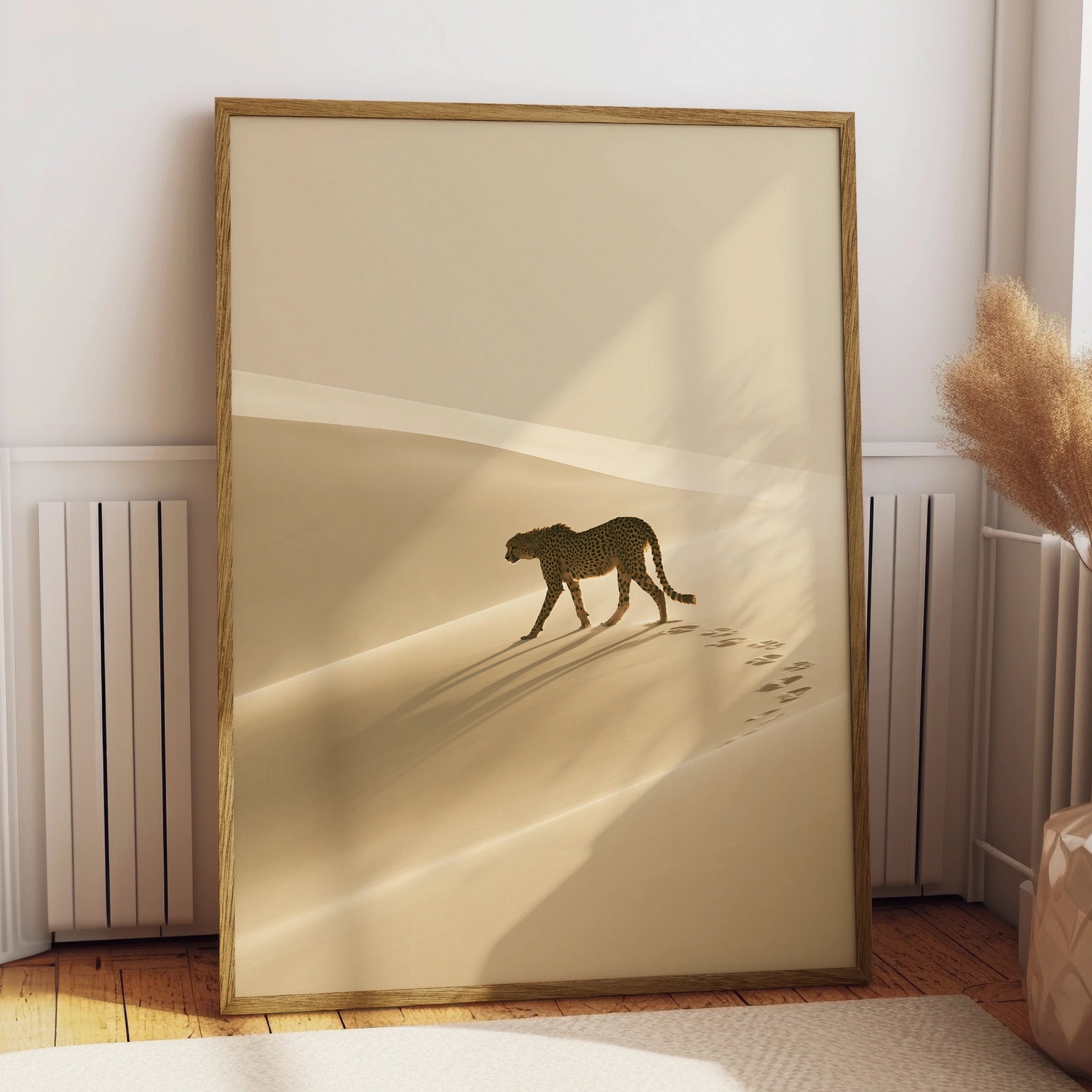 Cheetah Desert Sand Dunes Poster, African Wildlife Wall Art, Minimalist Print