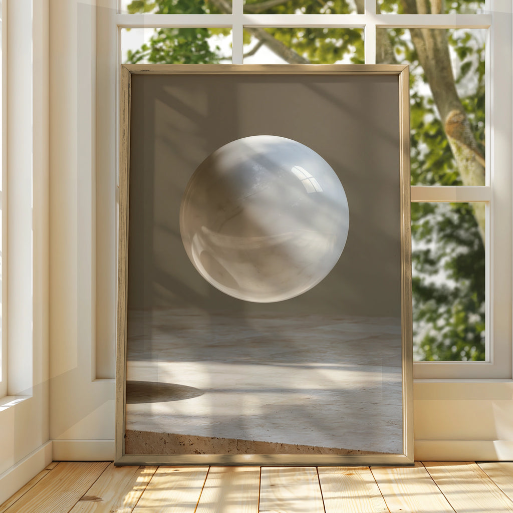 Floating Marble Sphere Poster, Minimalist Abstract Wall Art Print