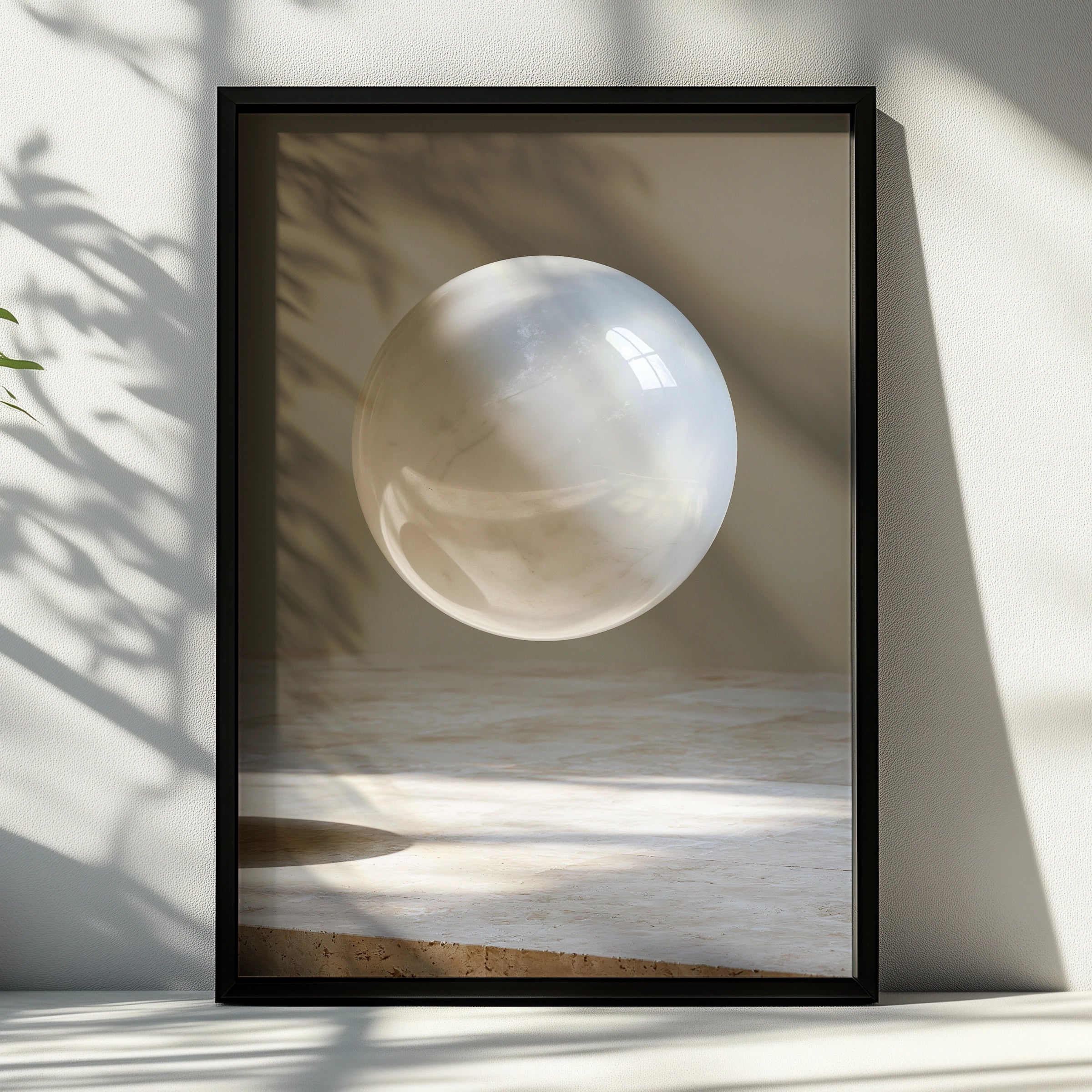 Floating Marble Sphere Poster, Minimalist Abstract Wall Art Print