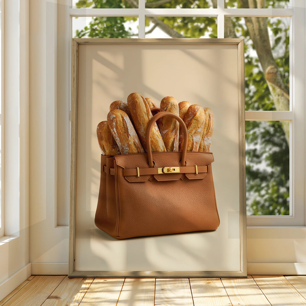 Baguette Bag Poster, Luxury Handbag French Bread Art Print, Funny Fashion Wall Art