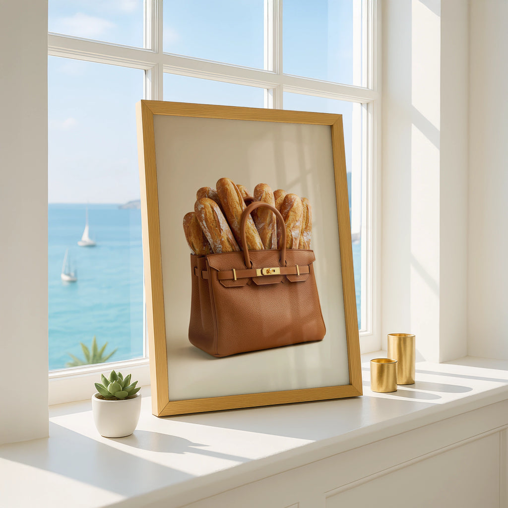 Baguette Bag Poster, Luxury Handbag French Bread Art Print, Funny Fashion Wall Art