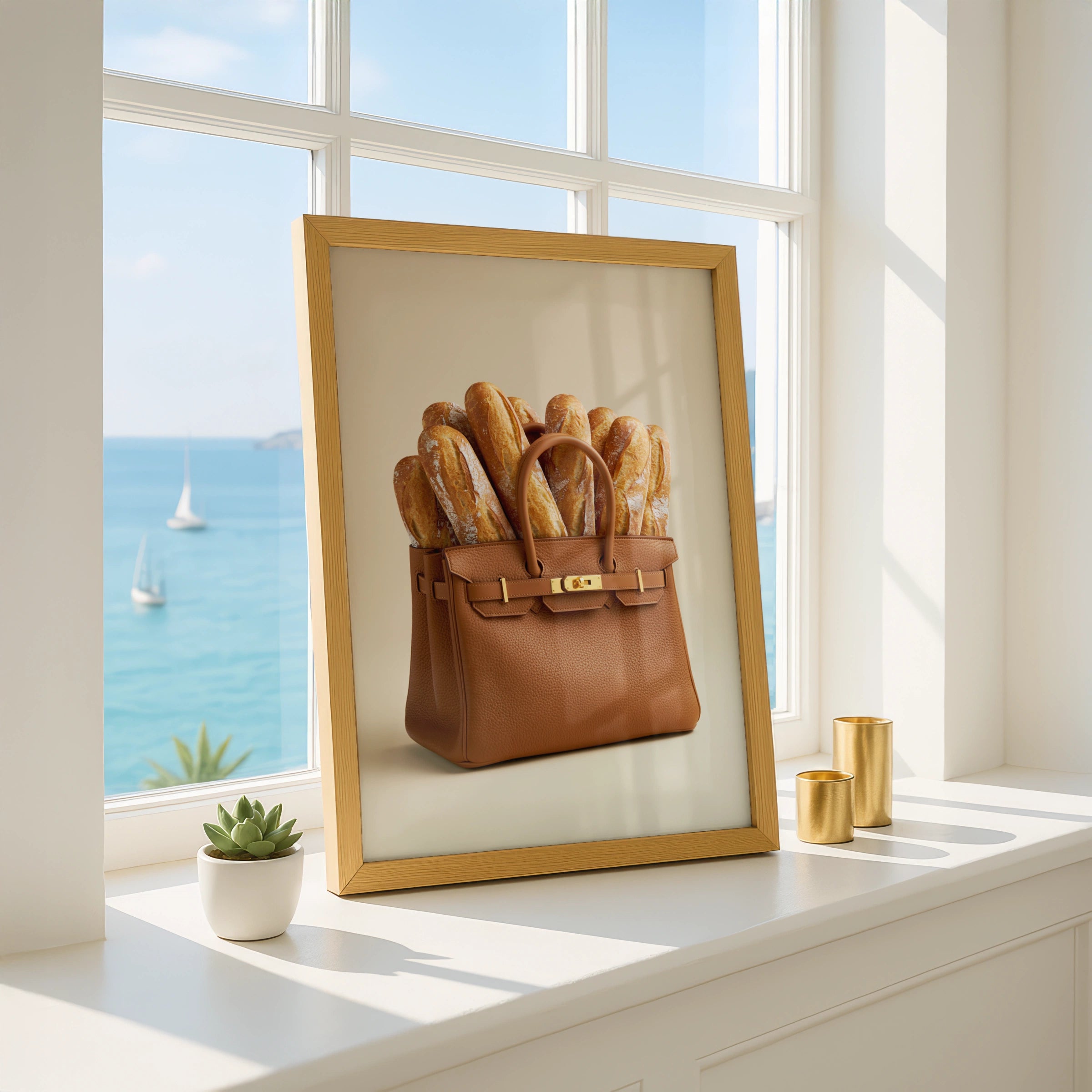 Baguette Bag Poster, Luxury Handbag French Bread Art Print, Funny Fashion Wall Art