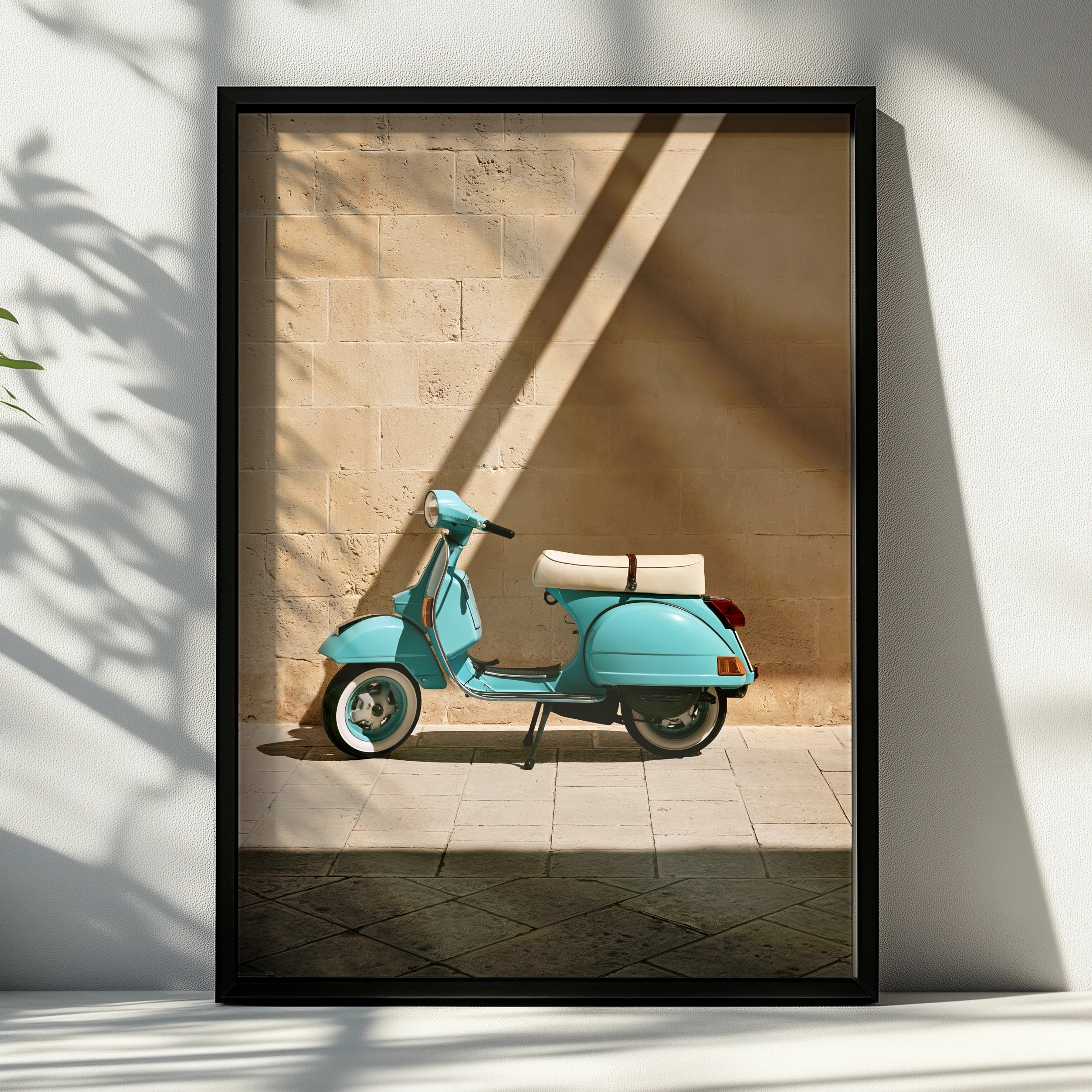 Turquoise Vespa Shadow Wall Art Poster, Italian Scooter Print, Retro Style