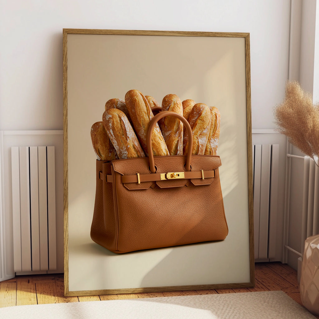Baguette Bag Poster, Luxury Handbag French Bread Art Print, Funny Fashion Wall Art