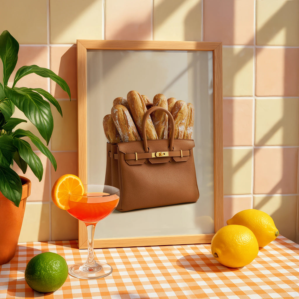 Baguette Bag Poster, Luxury Handbag French Bread Art Print, Funny Fashion Wall Art