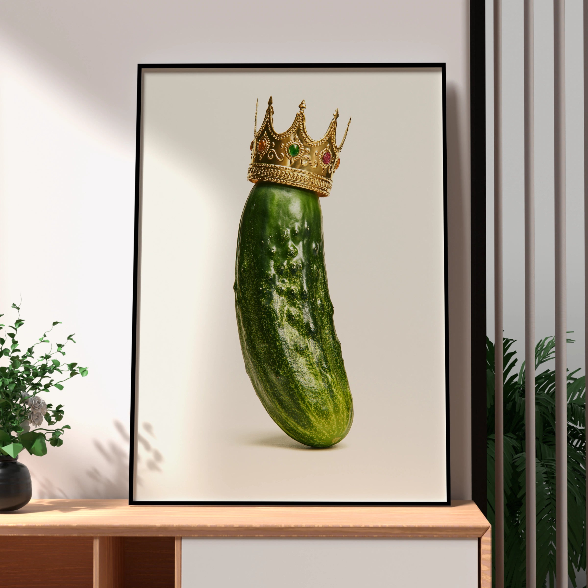 Gherkin Crown Poster, Funny Cucumber King Wall Art, Quirky Kitchen Print