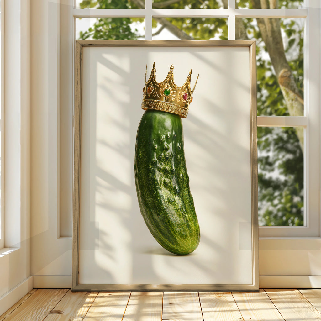 Gherkin Crown Poster, Funny Cucumber King Wall Art, Quirky Kitchen Print