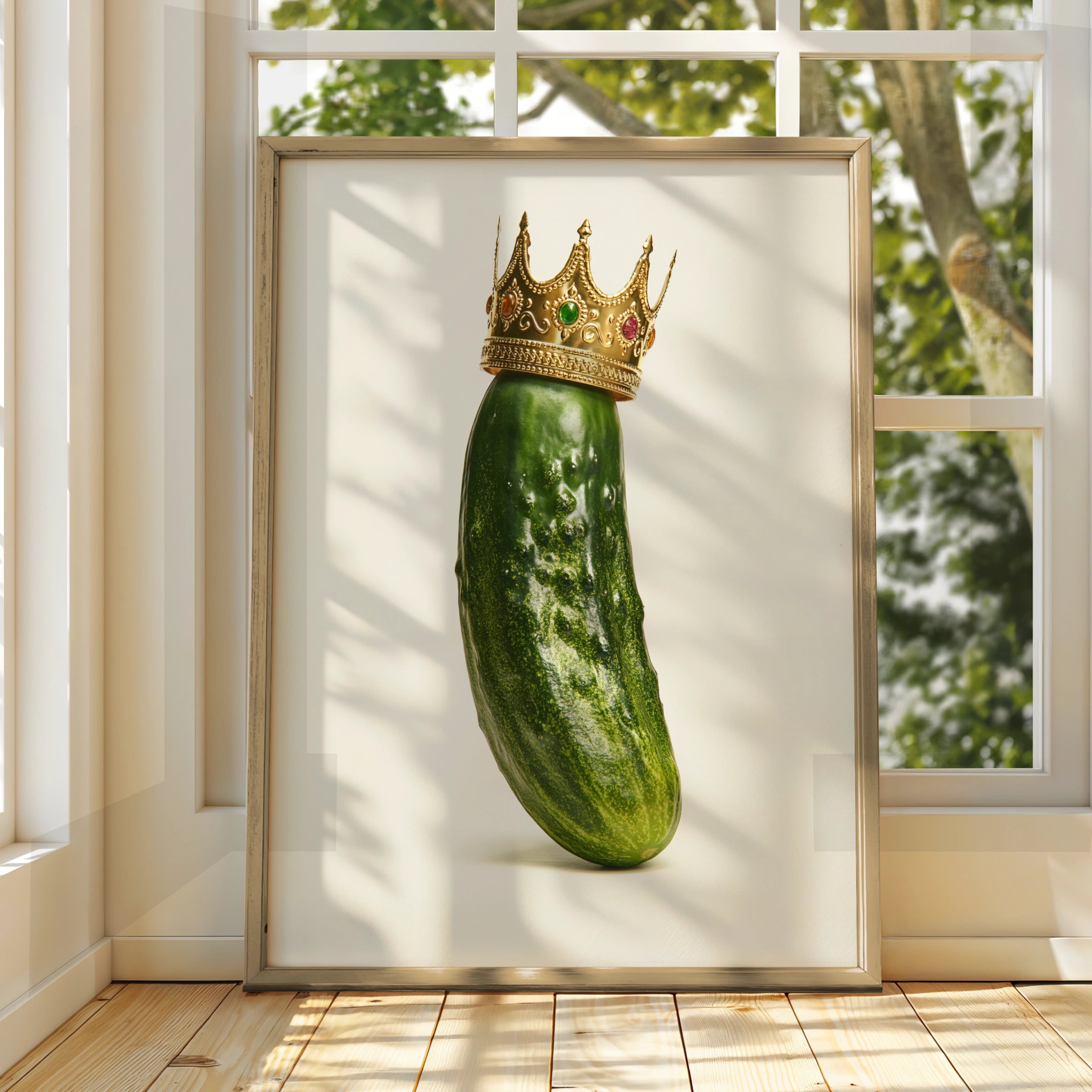 Gherkin Crown Poster, Funny Cucumber King Wall Art, Quirky Kitchen Print