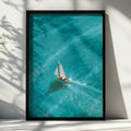 Sailboat Clear Turquoise Sea Poster, Aerial Ocean Wall Art, Nautical Print