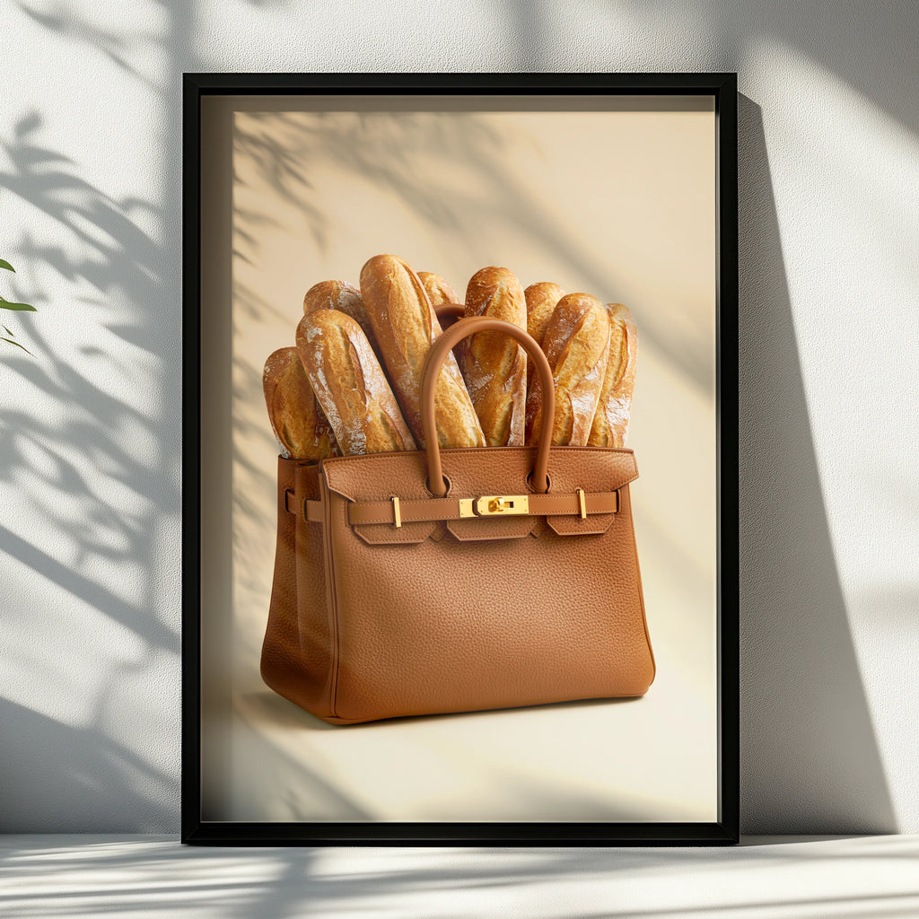 Baguette Bag Poster, Luxury Handbag French Bread Art Print, Funny Fashion Wall Art
