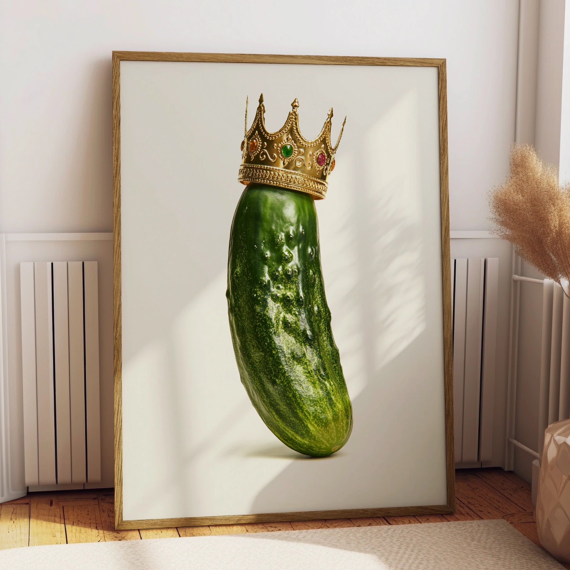 Gherkin Crown Poster, Funny Cucumber King Wall Art, Quirky Kitchen Print