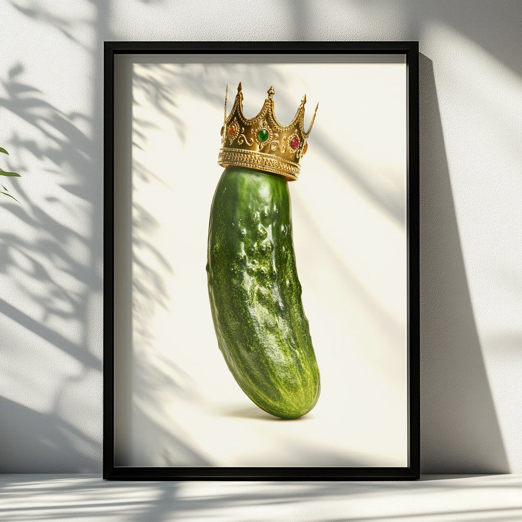 Gherkin Crown Poster, Funny Cucumber King Wall Art, Quirky Kitchen Print