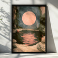 Pink Moon Flamingo Poster, Moody Tropical Night Scene, Romantic Wall Art