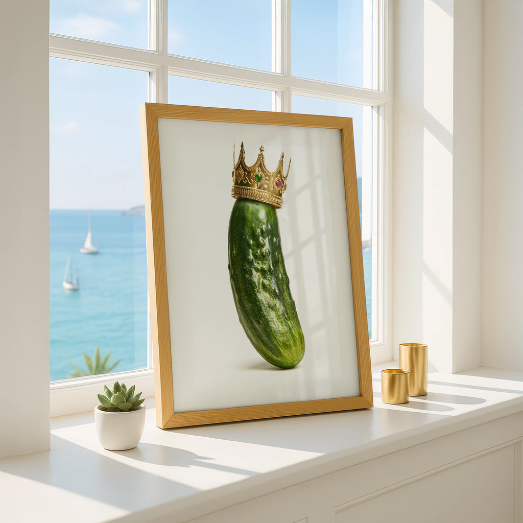 Gherkin Crown Poster, Funny Cucumber King Wall Art, Quirky Kitchen Print