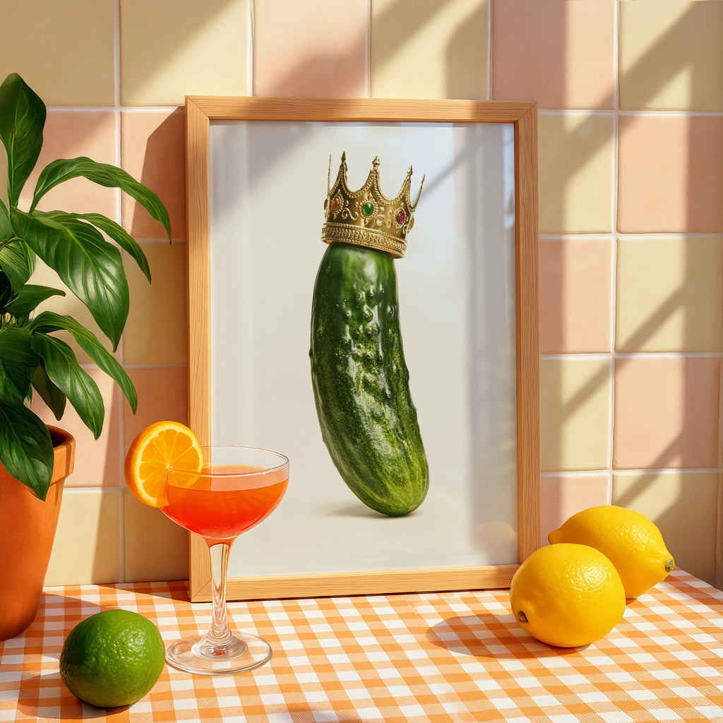 Gherkin Crown Poster, Funny Cucumber King Wall Art, Quirky Kitchen Print