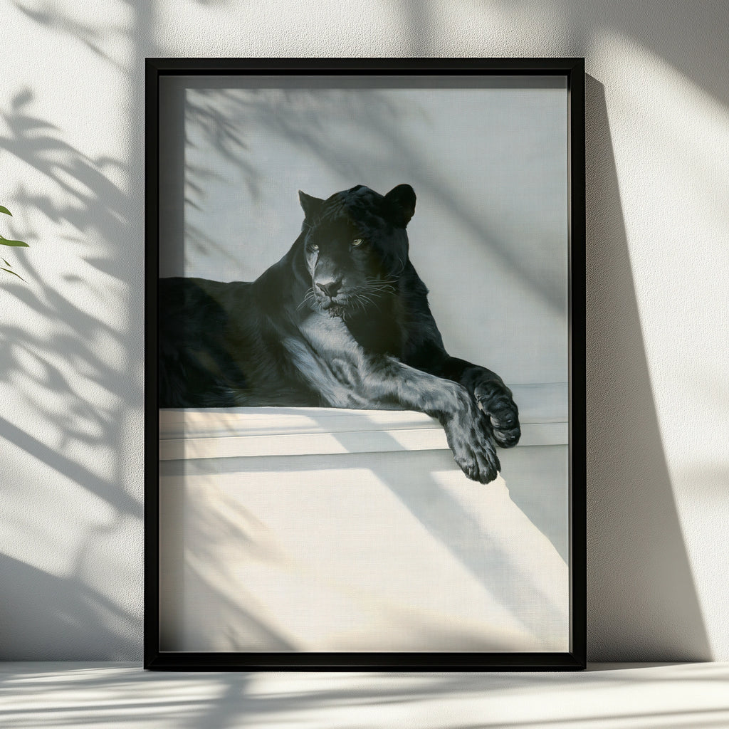 Black Panther Relaxing Poster, Wild Cat Wall Art, Realistic Animal Print