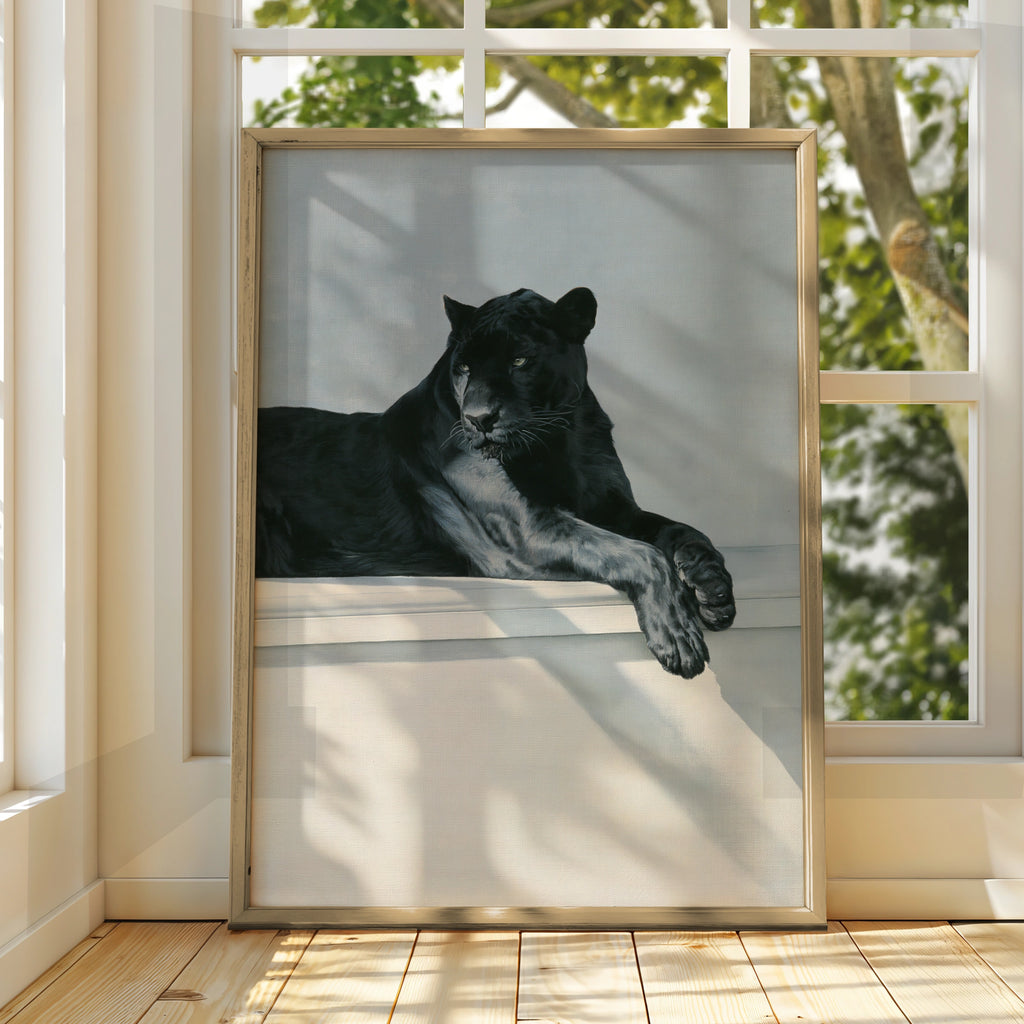 Black Panther Relaxing Poster, Wild Cat Wall Art, Realistic Animal Print