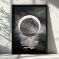 Black Pink Moon Poster, Dark Celestial Wall Art, Surreal Night Sky Print