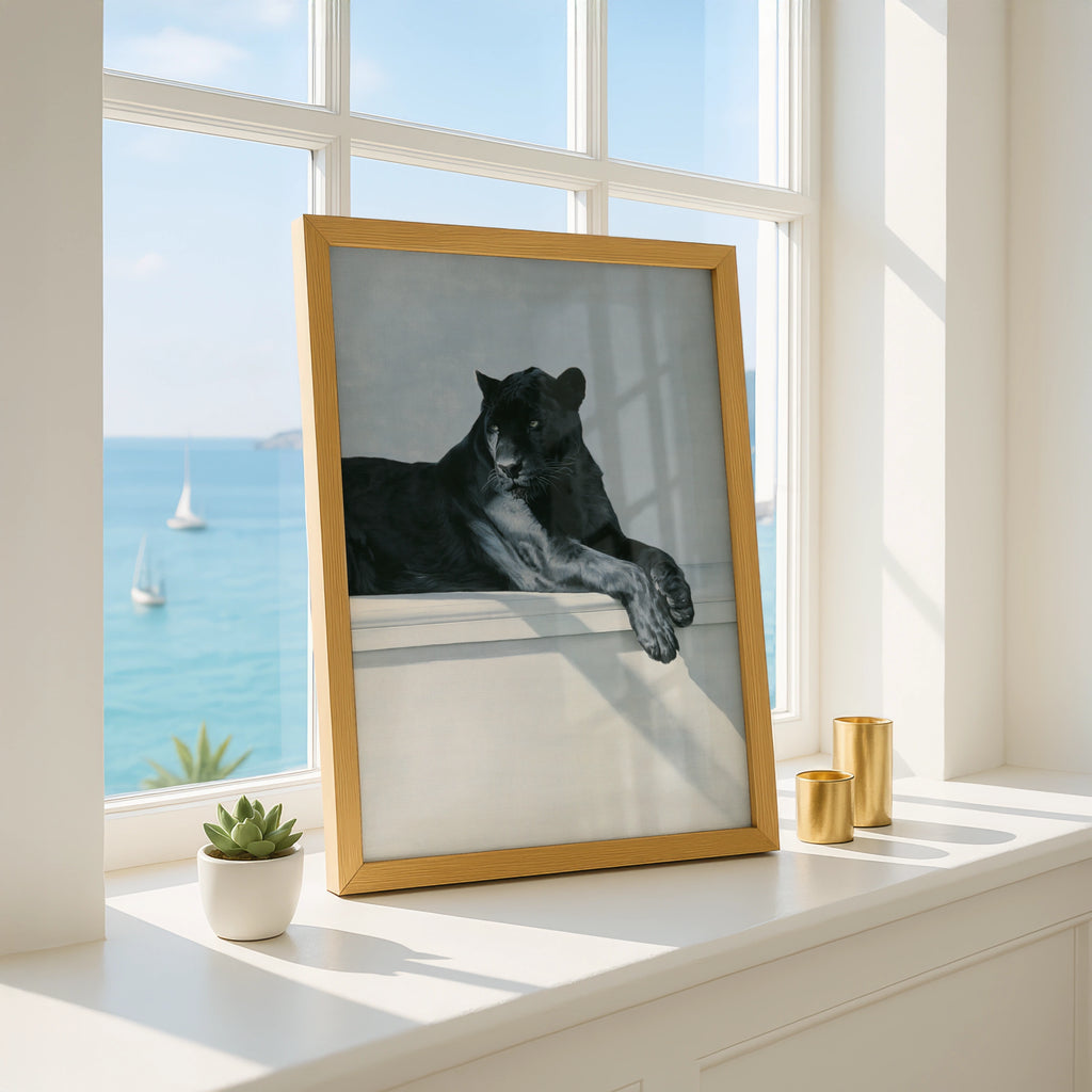 Black Panther Relaxing Poster, Wild Cat Wall Art, Realistic Animal Print