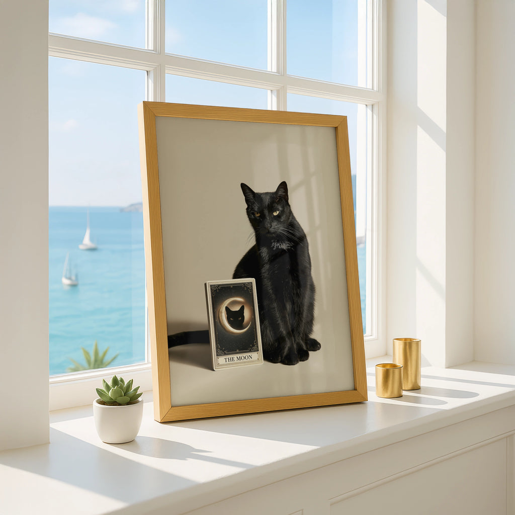 Black Cat Tarot Card Poster, The Moon Print, Mystical Wall Art