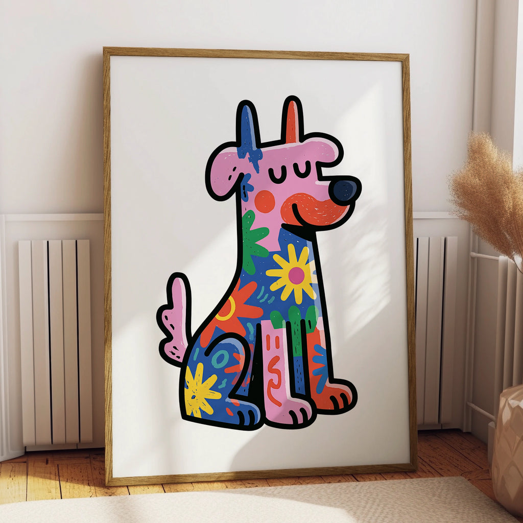 Colourful Trippy Dog Poster, Bold Pop Art Print, Psychedelic Pet Wall Art