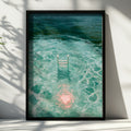 Swimming Ladder Pink Moon Reflection Water Art Poster, Teal Ocean Print