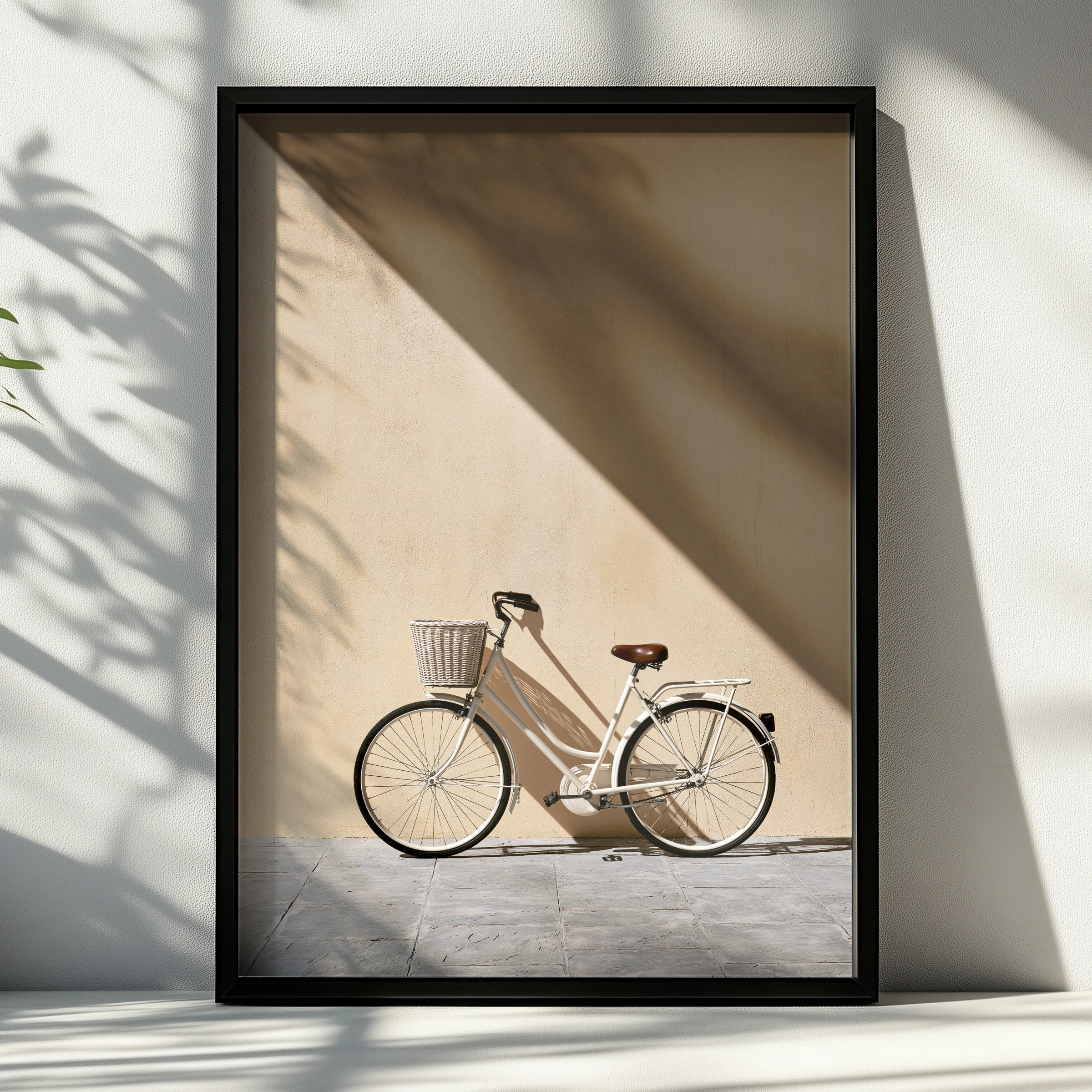 Vintage Bicycle Sun Shadow Wall Art Poster, Minimalist Beige Photography Print