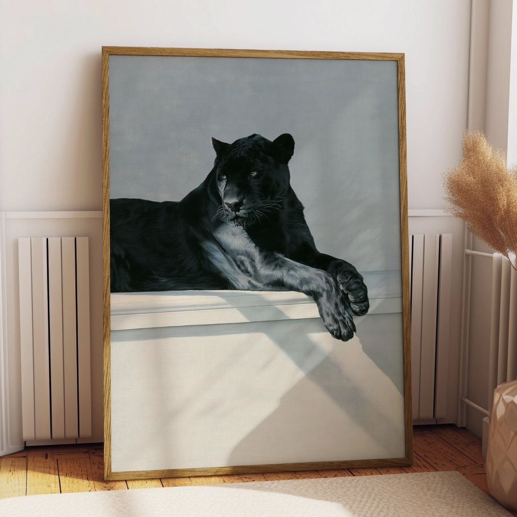 Black Panther Relaxing Poster, Wild Cat Wall Art, Realistic Animal Print