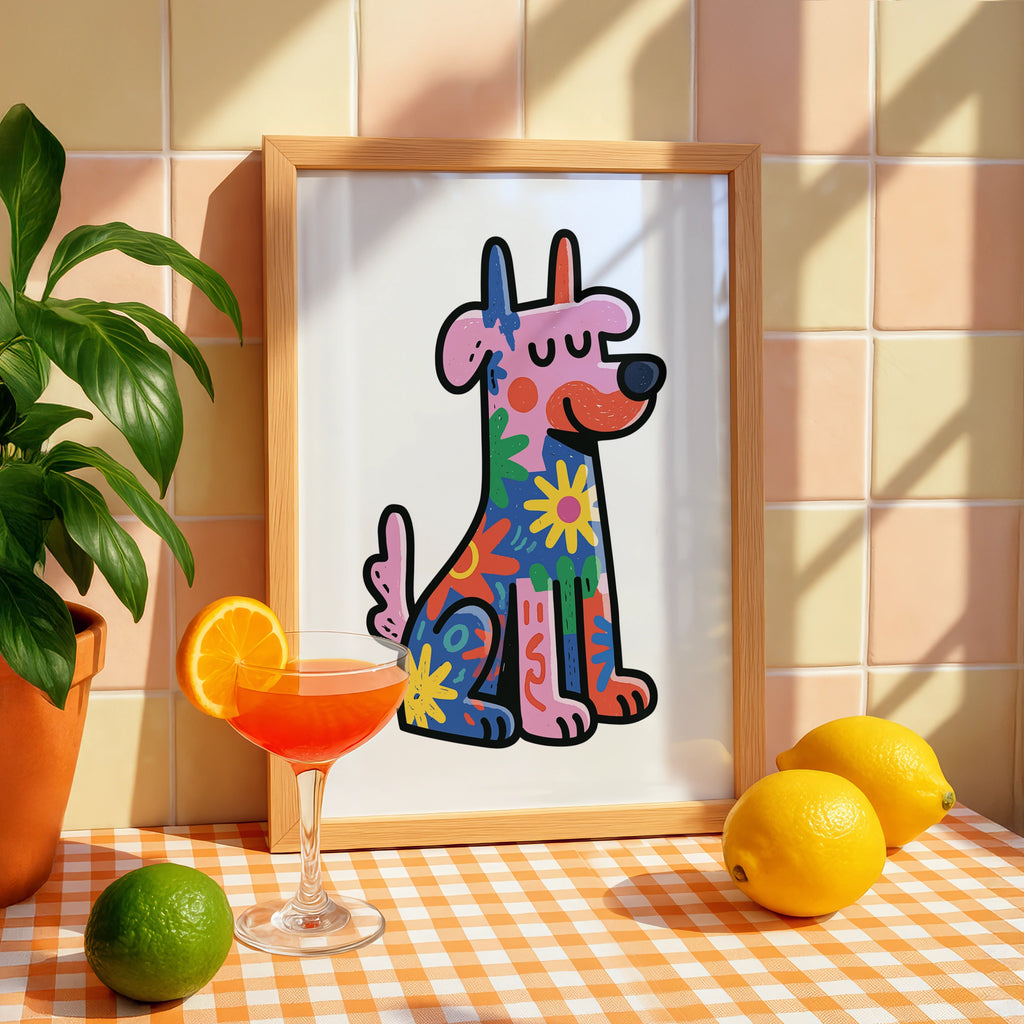 Colourful Trippy Dog Poster, Bold Pop Art Print, Psychedelic Pet Wall Art