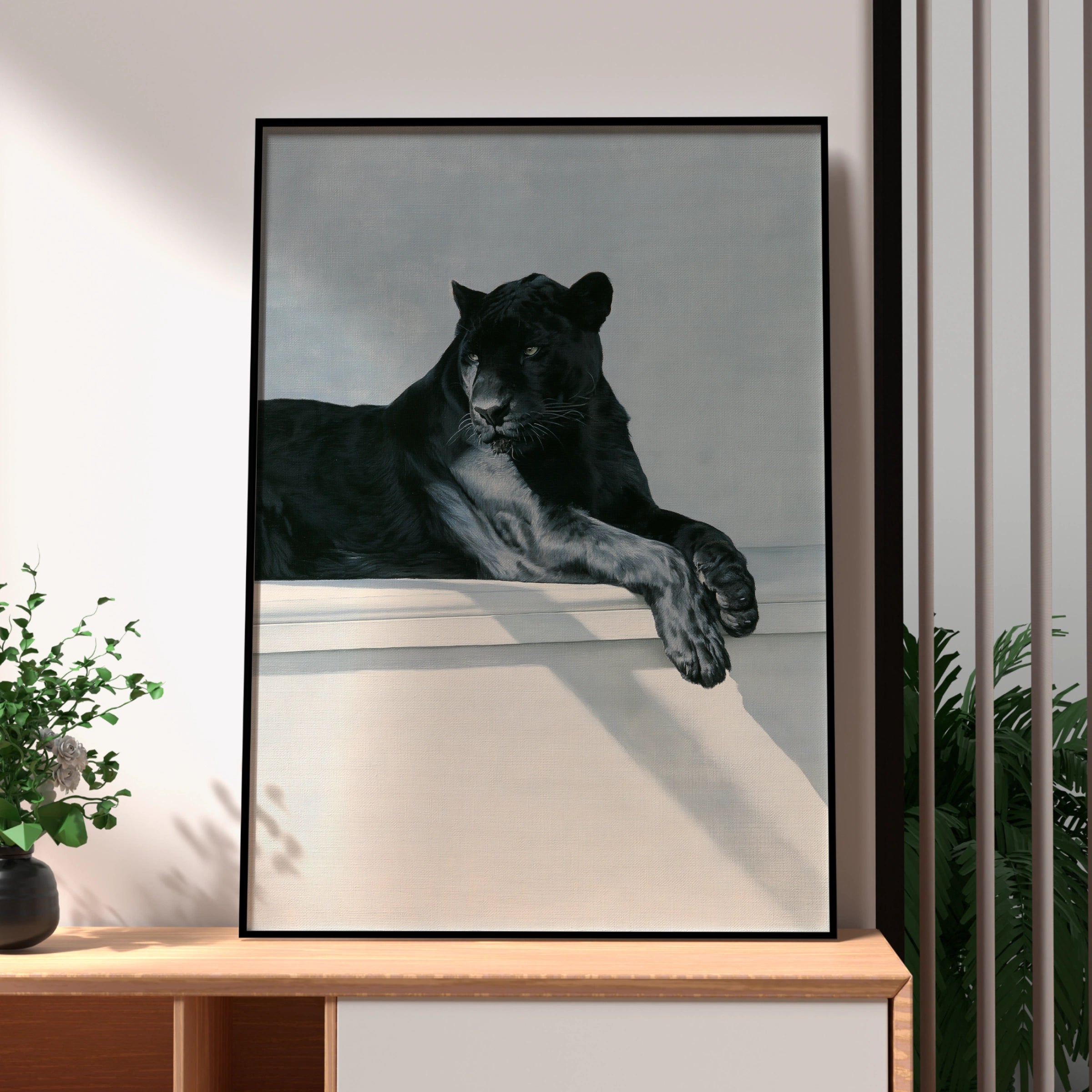 Black Panther Relaxing Poster, Wild Cat Wall Art, Realistic Animal Print