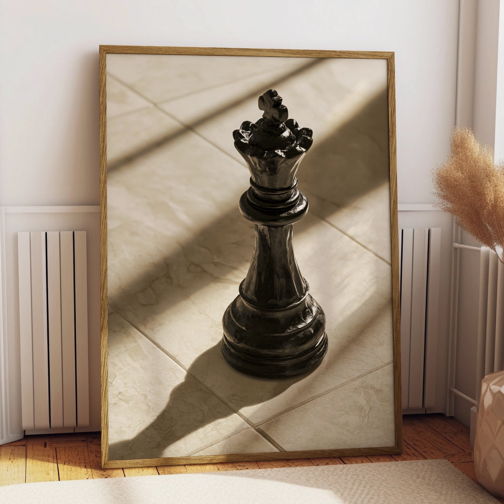 King Chess Piece Poster, Black Chess King Print, Dramatic Shadow Art